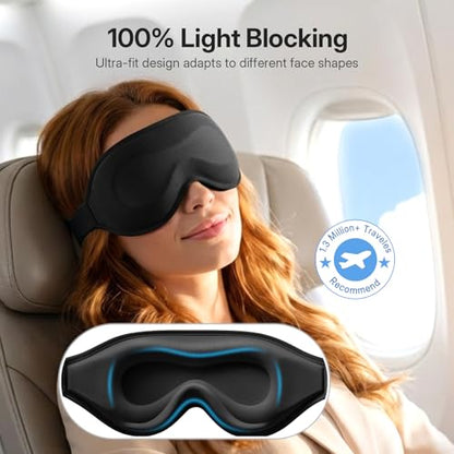 LitBear Long Lash Sleep Mask for Women Men Side Sleeper, 3D Contoured Light Blocking Sleeping Mask, Soft Comfortable Eye Mask Sleep with Adjustable Strap, Pouch for Travel, Black - color: Black