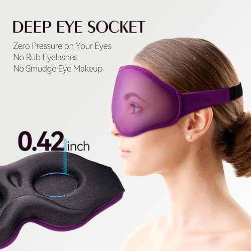 Sleep Eye Mask Blackout Lightweight: Side Sleep 3D Contoured for Lash Extensions - Zero Eye Pressure Adjustable Strap Washable (Cloud Black & Cloud Purple) - color: Cloud Black & Cloud Purple