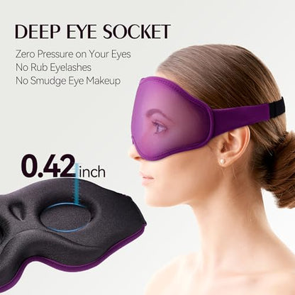 Sleep Eye Mask Blackout Lightweight: Side Sleep 3D Contoured for Lash Extensions - Zero Eye Pressure Adjustable Strap Washable (Cloud Black & Cloud Purple) - color: Cloud Black & Cloud Purple