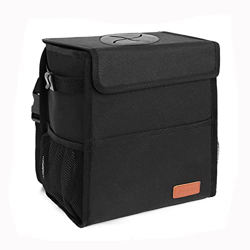 Leak Proof Car Trash Bag Waterproof Garbage Can with Lid for SUV Front Seat Multipurpose Car Hanging for Headrest Collapsible and Portable with Storage Mesh Pocket, Large/ Black - color: Black, size: 3 Gallons