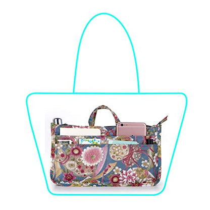BTSKY Printing Handbag Organizers Inside Purse Insert-High Capacity 13 Pockets Bag Tote Organizer with Handle Sunflower - color: Blue+Pink