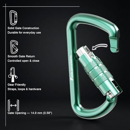FresKaro 3inch 12kN-2698lbs Auto Locking Carabiner Clips, Solid D Shape, Heavy Duty 7075 Aluminum, Lightweight 1.09oz, Rust Proof, for Hammock, Hiking, Dog Leash, Keychain etc., Multi-Colors - color: Green-3pcs
