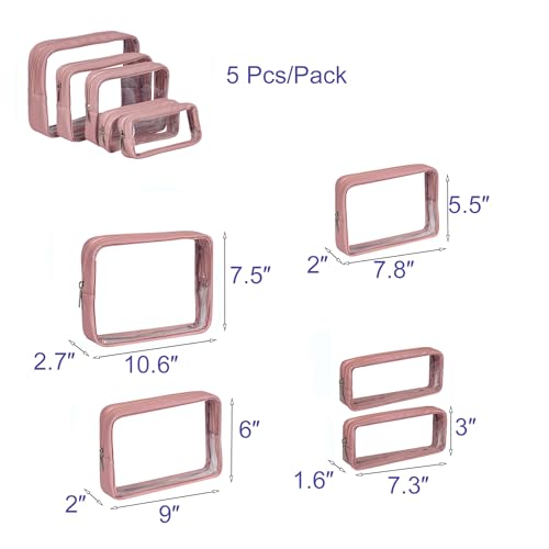 Remobia Hicol TSA Approved 5-Piece Diaper Bag Organizer Pouch Set Clear Waterproof TPU Kids Toiletry Storage Set Travel Packing Clutch Cube Bags for Baby Nursing (Light Pink Leather) - color: Light Pink Leather