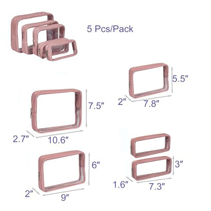 Remobia Hicol TSA Approved 5-Piece Diaper Bag Organizer Pouch Set Clear Waterproof TPU Kids Toiletry Storage Set Travel Packing Clutch Cube Bags for Baby Nursing (Light Pink Leather) - color: Light Pink Leather