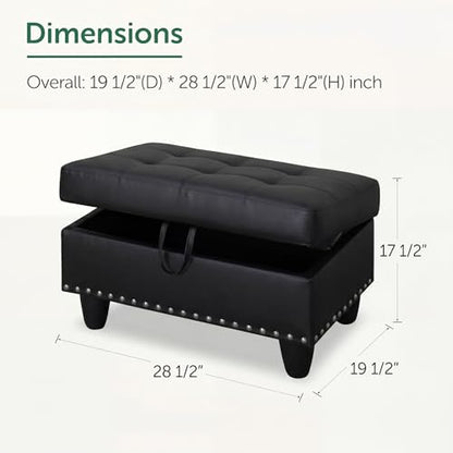 28.5 Inch Storage Ottoman Bench with Hidden Storage, PU Leather Upholstered Foot Rest Stool, Tufted End of Bed Bench for Bedroom Living Room, Easy to Clean, Black - color: Black