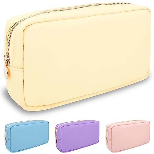 Nylon Small Makeup Bag for Purse, Cute Preppy Makeup Bag Cosmetic Zipper Pouch Purse, Waterproof Portable Travel Toiletry Bag Coin Pouch Clutch Makeup Brush Bag Organizer Storage for Women Men(Beige) - color: Beige, size: Small