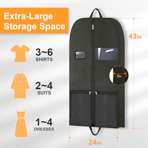 Travel Garment Suit Bag for Hanging Clothes 43", Suit bags for Closet Storage with Pockets Gusseted Garment bag for Men Suits Shirts Tuxedos Dresses Coats, Suit Cover Bags With Handles and Zipper - size: 43" 1PK