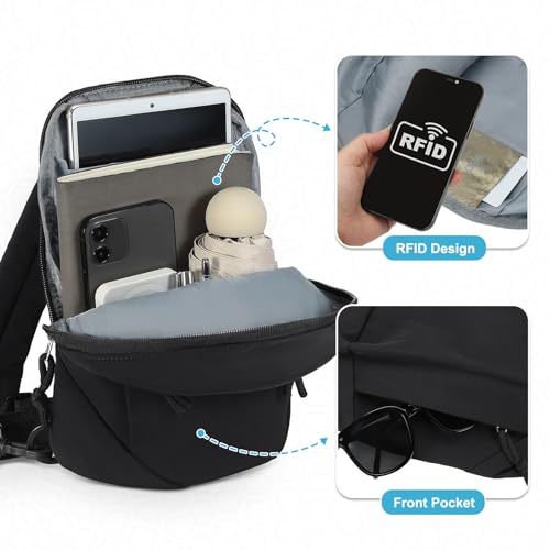Small Sling Bag with RFID Blocking, Mini Fanny Pack for Women and Men, Convertible Crossbody Anti Theft Chest Bag for Travel Hiking Running, Black - color: Black