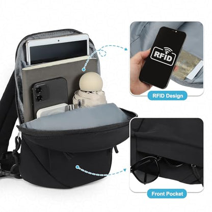 Small Sling Bag with RFID Blocking, Mini Fanny Pack for Women and Men, Convertible Crossbody Anti Theft Chest Bag for Travel Hiking Running, Black - color: Black