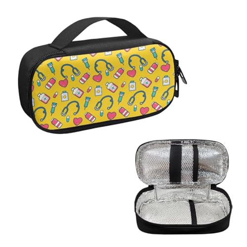 Stethoscope Print Diabetes Travel Case for Women Men, Lightweight Portable Glucose Meter Organizer for Diabetic Care Kits, Insulin Pen, Blood Sugar Monitor - color: Stethoscope Print