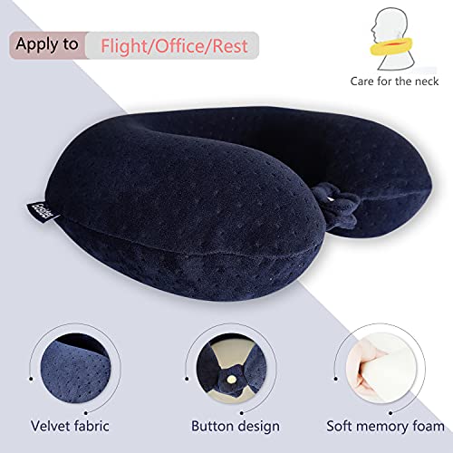 Memory Foam Travel Pillow, Comfortable Travel Neck Pillow U Shape, Support Neck and Head to Relieve Fatigue, Portable Neck Pillow Suitable for Planes, Trains, Self-Driving Cars - color: Navy Blue