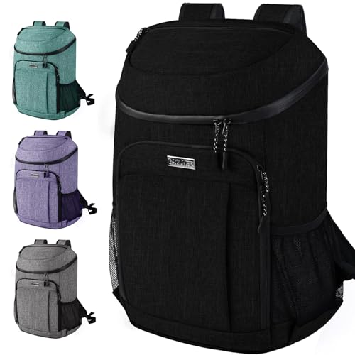 BAGLHER Lightweight Insulated Cooler Backpack - 30 Cans, Leak-Proof for Lunch, Picnic, Hiking, Camping Trips - color: black-plus