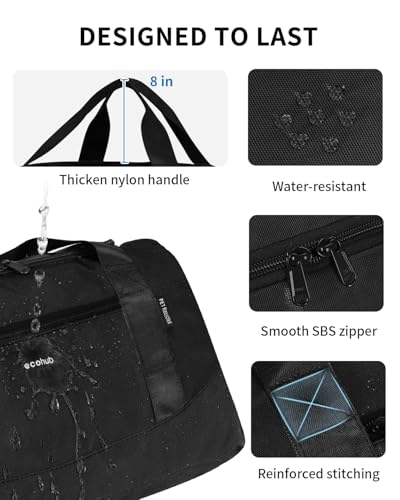 ECOHUB 16'' Personal Item Bag Mini Duffel Bag Small Travel Bag Underseat Carry on Bag for United Airlines Gym Bag for Women and Men - color: Black with shoulder strap
