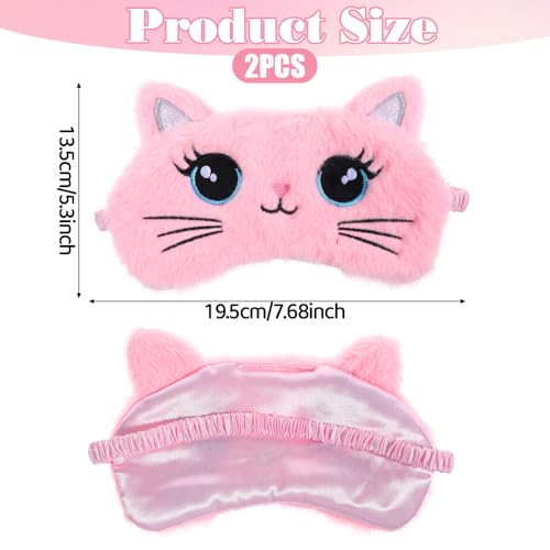 Kids Sleep Mask, 2 Pcs Cute Cat Sleeping Eye Mask Soft Plush Girls Sleep Masks Comfortable Funny Animal Night Eye Masks for Sleeping Blindfold Eye-Cover for Women Girls Home Travel (Pink, White) - color: White, Pink, style: Cat