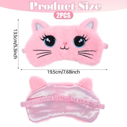 Kids Sleep Mask, 2 Pcs Cute Cat Sleeping Eye Mask Soft Plush Girls Sleep Masks Comfortable Funny Animal Night Eye Masks for Sleeping Blindfold Eye-Cover for Women Girls Home Travel (Pink, White) - color: White, Pink, style: Cat