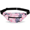 MAXTOP Large Crossbody Fanny Pack with 4-Zipper Pockets,Gifts for Enjoy Sports Festival Workout Traveling Running Casual Hands-Free Wallets Waist Pack Phone Bag Carrying All Phones - color: Pink Leaf, style: Large Fanny Pack(4 Zipper Pockets)
