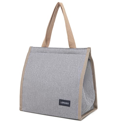Insulated Lunch Bag for Work, 10.2"x5.9"x10.2" Oxford Waterproof Striped Canvas Tote Bag - color: Grey