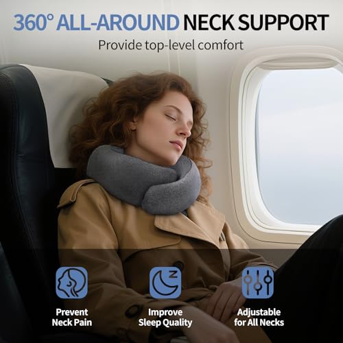 Neck Pillow Airplane, 360º Ergonomic Design Premium Memory Foam Travel Pillows for Airplane, Car & Office