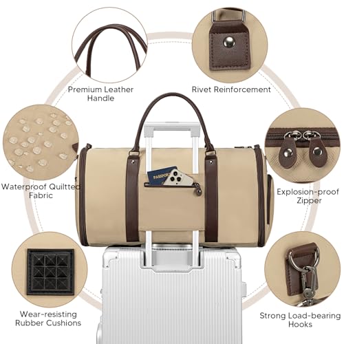 Convertible Garment Bags for Travel, Carry On Garment Duffle Bags for Women, Garment Bag with Shoes Compartment, 2 in 1 Travel Suit Bag with Detachable Shoulder Strap (Khaki) - color: Khaki