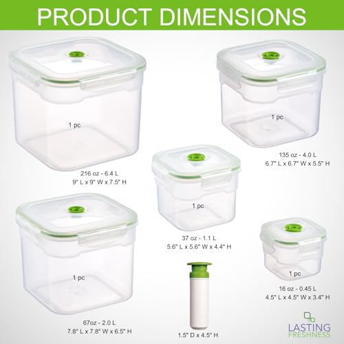 Lasting Freshness 11 piece Vacuum Seal Food Storage Containers with Vacuum Pump, Airtight and Leak Proof, Vacuum Sealed Food Storage Containers, Meal Prep Containers, Keep Food Fresh up to 5 X Longer - color: 11 Piece Square
