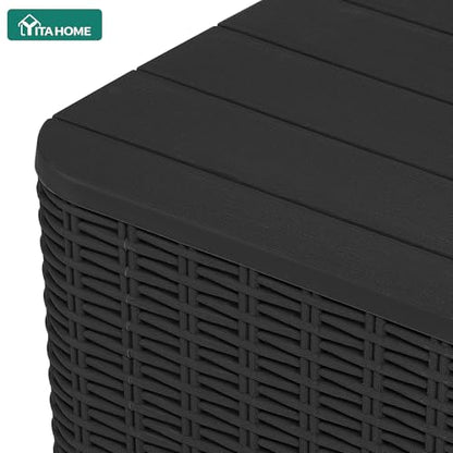 YITAHOME Outdoor Coffee Table with Extra Storage 11.5 Gallon Resin Rattan Side Table for Patio Decor,Cushions(Black) | Extra Storage
