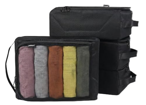Gloppie 4-Pack Packing Cubes for Luggage - Organizer Suitcase Bags Set - Carry On Travel Accessories - color: 4 PACK Black Honeycomb