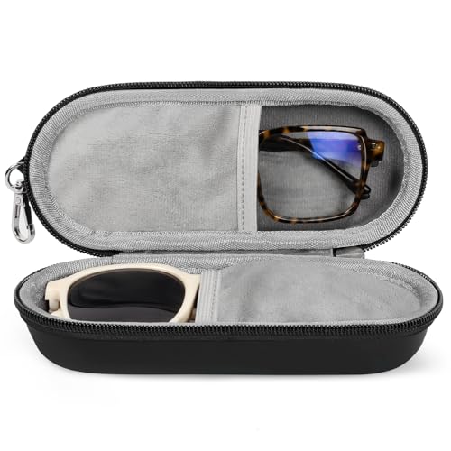 Double Eyeglasses Case, Dual Glasses Sunglasses Organizer with Zipper Closure, Eyewear Storage Box for Men Women Travel - color: Black
