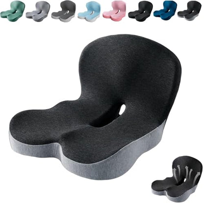 Orthopedic Cushion,Ergonomic Memory Foam L-Shaped Integrated Seat Cushions with Adjustable Strap,Ultra Breathable Non-Slip Design for Office Chair,Car,Wheelchair (Black+Gray) - color: Black+gray