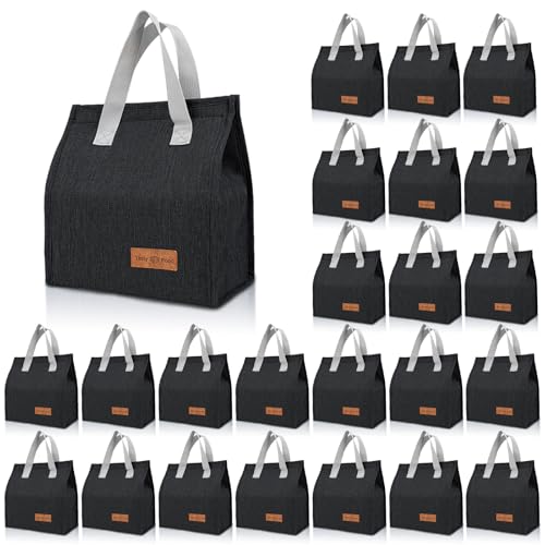 VZZNN 24 Pack Lunch Bags Bulk,Insulated Reusable Lunch Bags with Aluminum for Women Men,Leakproof Tote Large Lunch Box for Office,Work,Beach or Travel,Black - color: Black, size: 24 Pack