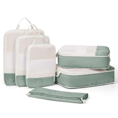Narwey 6 Set Compression Packing Cubes for Travel, Lightweight Expandable Luggage Organizer Bags, Durable Space Saver Bags (Sage Green) - color: Sage Green