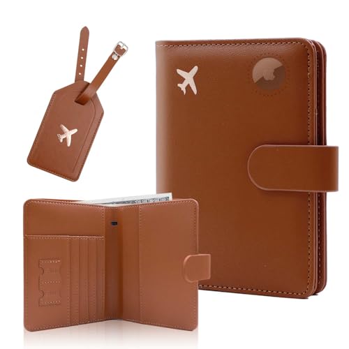 Melsbrinna Rfid Passport Holder for Travel women/Men Set Travel Suitcase Tag, Cute Passport Wallet Rfid Blocking Card Slots, Rfid Passport Cover/CaseTravel Wallet (A-brown) - color: A-brown