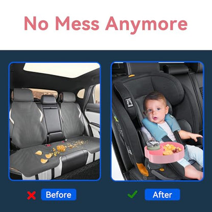 Kids Car Seat Tray, Travel Tray with Cup Holder for Toddler Baby, Kids Car Seat Food Snack Organizer for Road Trip, Stroller snack tray travel must haves - Pink - color: Pink