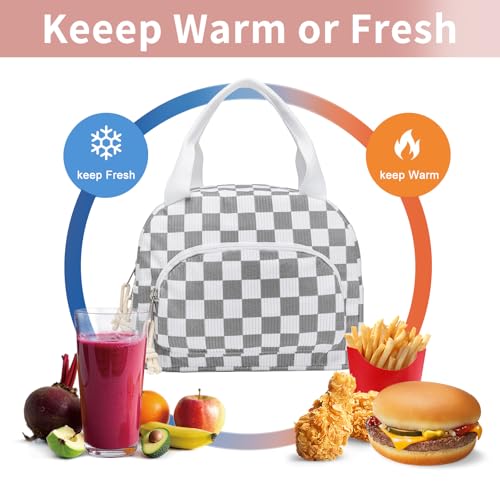 Lunch Bag Women Lunch Box for Women Adult Insulated Lunch Bag Small Cooler Lunch Tote Bags for Work Picnic Travel(Beige-Gray Plaid) - color: Beige-Gray Plaid
