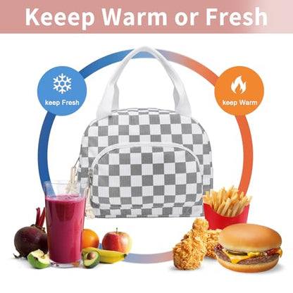 Lunch Bag Women Lunch Box for Women Adult Insulated Lunch Bag Small Cooler Lunch Tote Bags for Work Picnic Travel(Beige-Gray Plaid) - color: Beige-Gray Plaid