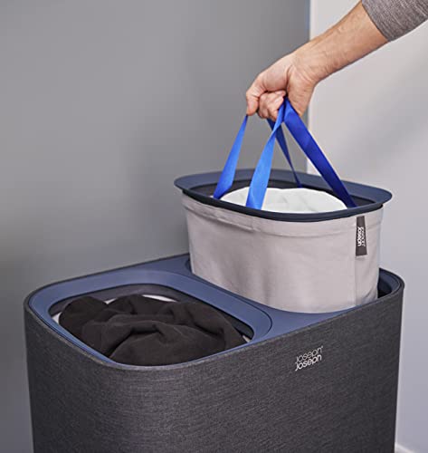 Joseph Joseph Tota 90 liter/23.8 gallon Laundry Hamper Separation Basket with lid, 2 Removable Washing Bags with Handles - Dark Blue - color: Dark Blue, style: Dual Compartment 90L