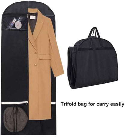 KIMBORA 54" Trifold Dress Garment Bags for Travel Gusseted Suit Cover with 2 Large Mesh Shoe Pockets (Black)