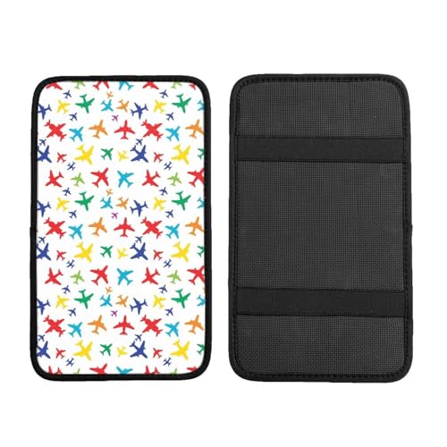 Center Console Cushion Pad Colorful Aircraft Airplane Pattern, Universal Car Armrest Cover, Breathable Seat Protector - color: Picture (880)
