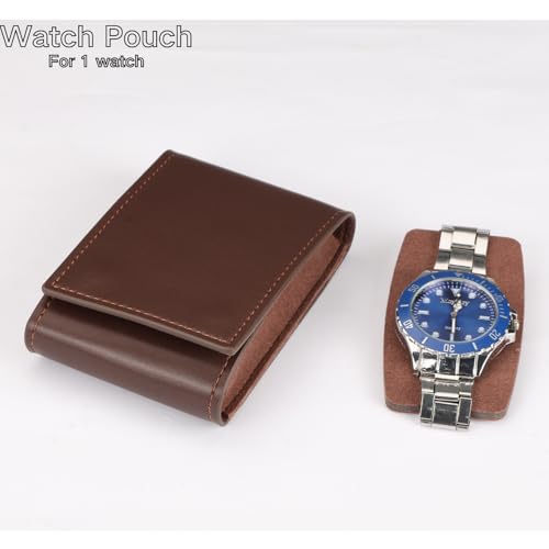 Watch Travel Pouch Portable Organizer - Luxury Watch Case Travel Recycled Leather Storage and Display for Men and Women (Single,Coffee) - color: WP-Coffee