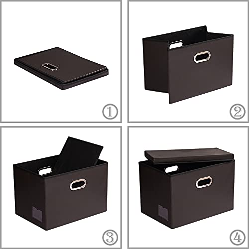 PRANDOM Foldable Storage Bins with Lids [5-Pack] Leather Fabric Collapsible Storage Boxes Organizer Containers Baskets Cube with Cover for Bedroom Closet Office Nursery Brown 14.9x10.8x10 - color: Brown, size: Medium(5-Pack)