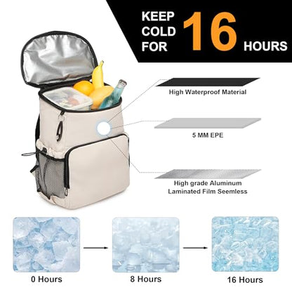 Backpack Cooler for Men and Women Insulated Waterproof Soft Lightweight Cooler Bag Leakproof 30 Cans Travel Camping Picnic Beach - color: Cream, size: 30 Cans