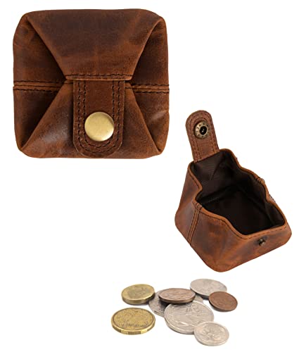 Jajmo Legacy Premium Leather Brown Coin Pouch - Compact Change Holder and Mini Pocket Wallet for Men & Women - Pack of 2 - color: Vintage Brown, size: Pack of 2
