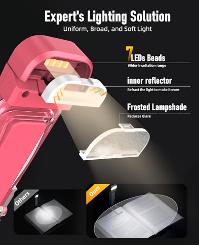 HIONXMGA Book Reading Light,Silent Touch Lamp for in Bed,Rechargeable Clip on Booklight with 3 Amber Colors & Precise Dimming Night Reading,Best Gift Lovers,Kids,Pink,(SD-10) - color: Pink
