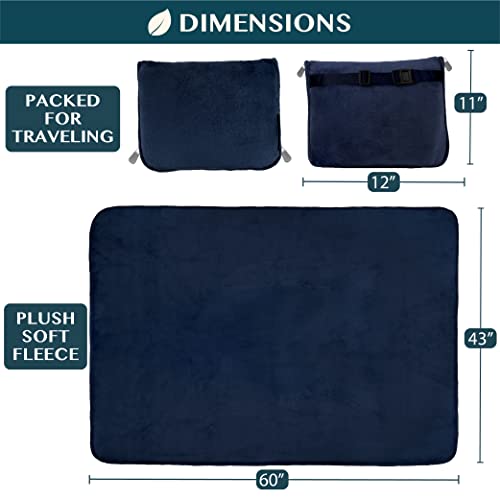PAVILIA Travel Blanket Pillow, Soft Airplane Blanket 2-IN-1 Combo Set, Plane Blanket Compact Packable, Flight Essentials Car Pillow, Travelers Gifts Accessories Luggage Backpack Strap, 60x43 Navy Blue - color: Navy
