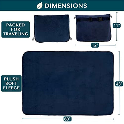 PAVILIA Travel Blanket Pillow, Soft Airplane Blanket 2-IN-1 Combo Set, Plane Blanket Compact Packable, Flight Essentials Car Pillow, Travelers Gifts Accessories Luggage Backpack Strap, 60x43 Navy Blue - color: Navy