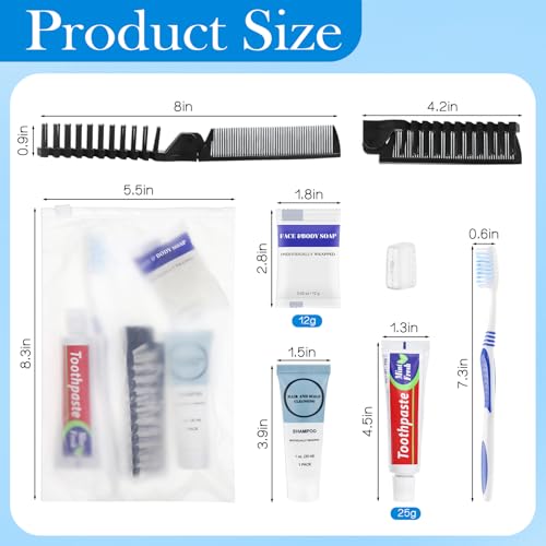 Travel Toiletries Supplies Kits Disposable Toiletry Amenities Set in Bulk, Hygiene Trial Size Personal Essentials Individually Wrapped 5-in-1 (20-Pack)