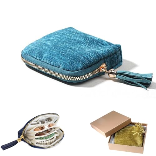 Travel Jewelry Case Organizer for Women - Portable Jewelry Box with 5 Small Pouches, Multi-Compartment Design for Secure Storage, Ideal for Travel, Daily Use (Light blue) - color: Light blue