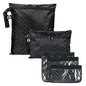 Bumkins and Roamio Waterproof Wet Bag, Wet/Dry Clutch & Clear Travel Bags - For Beach, Baby, Travel, Cloth Diapers, Pump Parts, Pool, Gym, Toiletries - Reusable & Easy to Clean - Black Check - 5 Pack - color: A4 Black Check 5pc