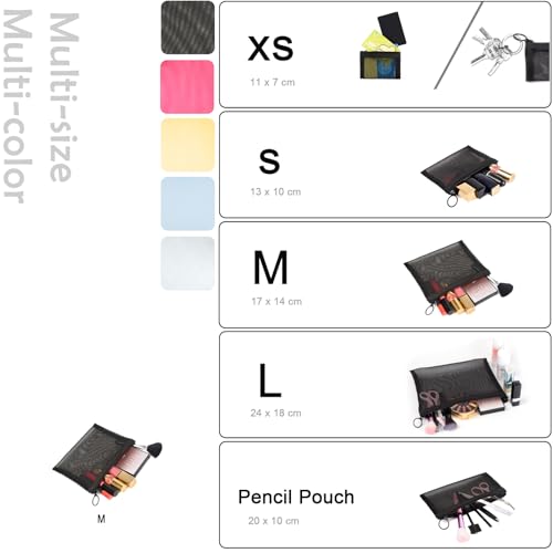 Patu Zipper Mesh Bags, Size M / A6, 5 Pieces, Beauty Makeup Cosmetic Accessories Organizer, Travel Toiletry Kit Set Storage Pouch, Black - size: M A6 (6.5" x 5.5", 5 pcs)