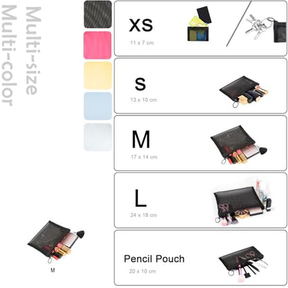 Patu Zipper Mesh Bags, Size M / A6, 5 Pieces, Beauty Makeup Cosmetic Accessories Organizer, Travel Toiletry Kit Set Storage Pouch, Black - size: M A6 (6.5" x 5.5", 5 pcs)