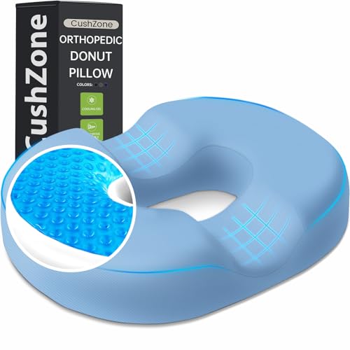 Donut Pillow Seat Cushion - Cooling Gel Donut Chair Cushions, Memory Foam Seat Cushion for Office & Home, Car Seat Cushion and Butt Pillow, Hemorrhoids Pillow and Tailbone Pain Relief, Light Blue - color: Light Blue, size: Large